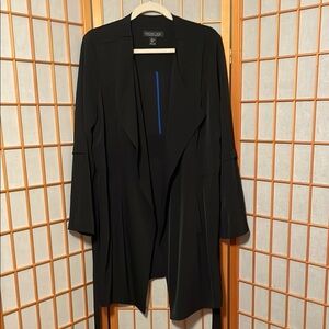 Rachel Zoe Black Trench Coat Jacket Open Front Belted Size XL Classic Design